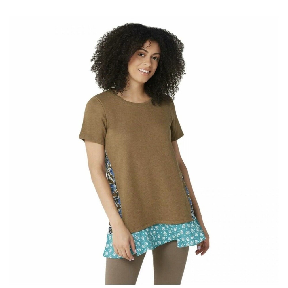 NEW LOGO Lounge Lori Goldstein Classic French Terry Top w/ Woven Panels Women XS